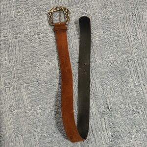 Jacqueline Ferrar Brown Suede Belt with Ornate Gold Buckle